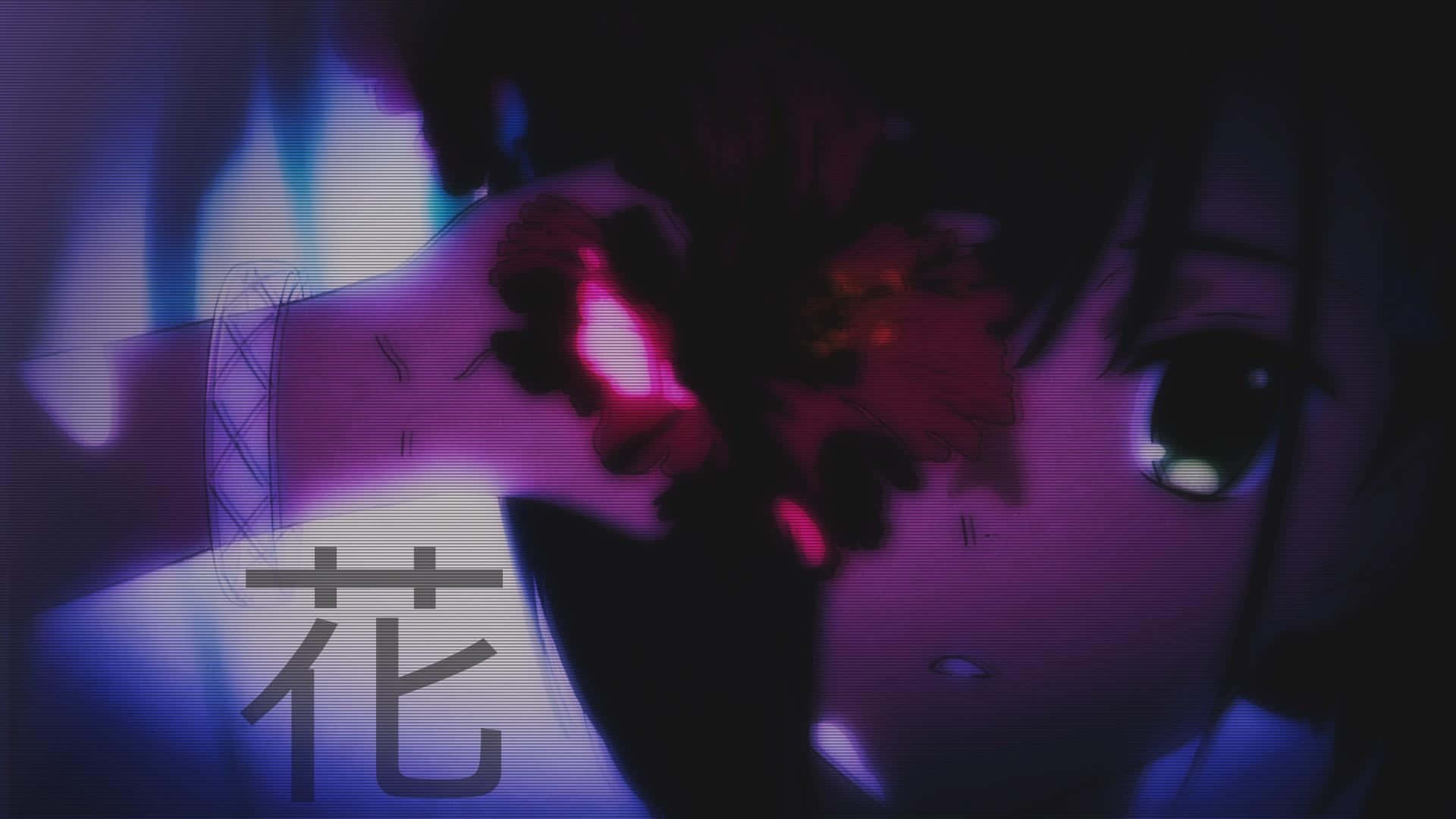 anime girl, glowing eyes, glowing red flower, Full HD Desktop Wallpaper