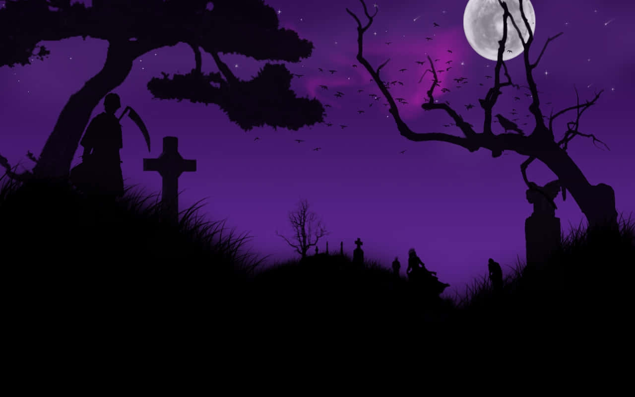 spooky graveyard, night, silhouetted tombstones, HD Desktop Wallpaper