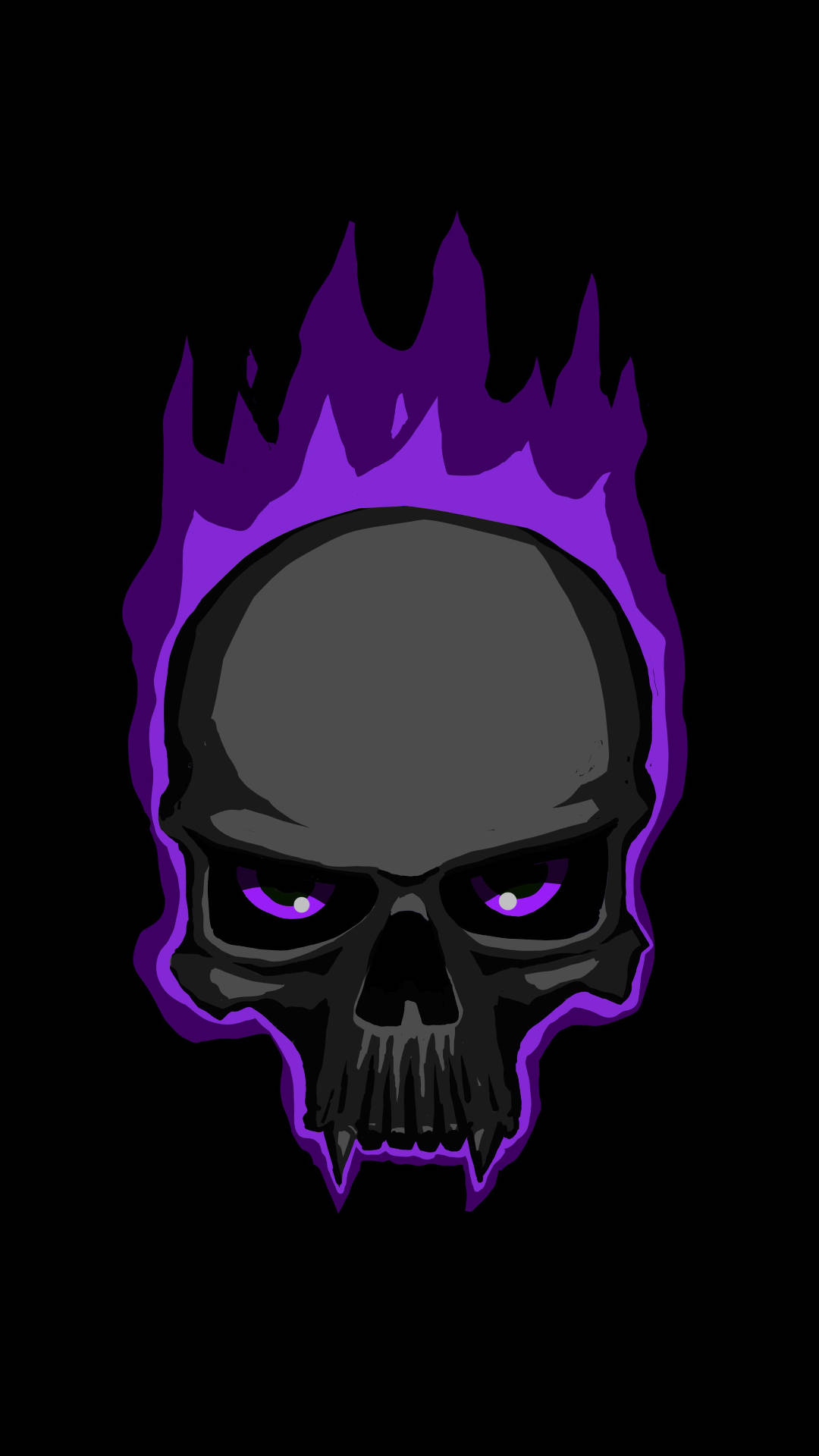 spooky black and purple aesthetic skull, glowing purple eyes, jagged purple flames, Full HD Phone Wallpaper