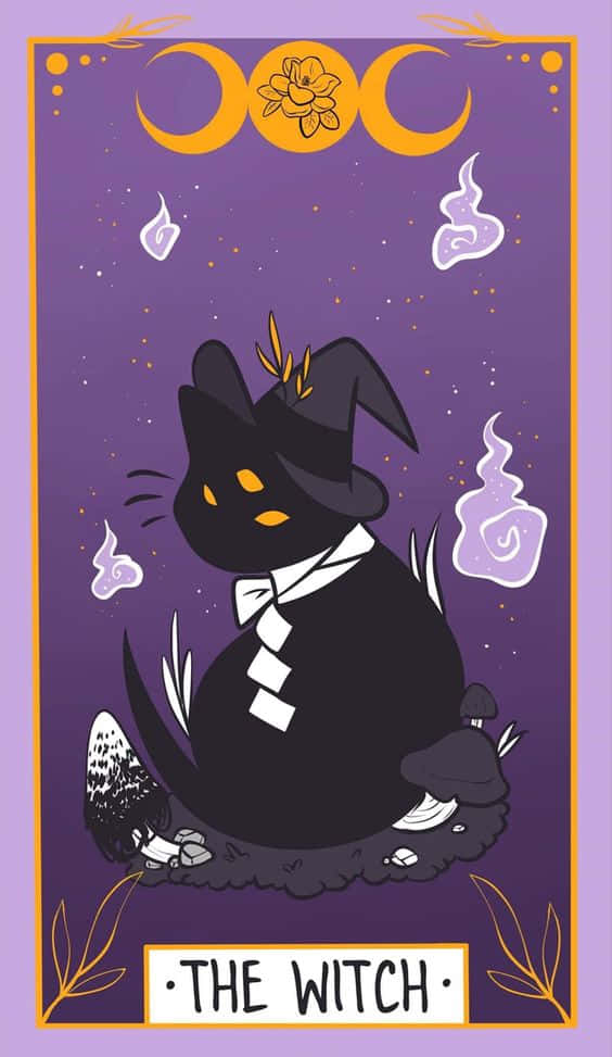 black cat witch, top hat, bowtie, SD Phone Wallpaper