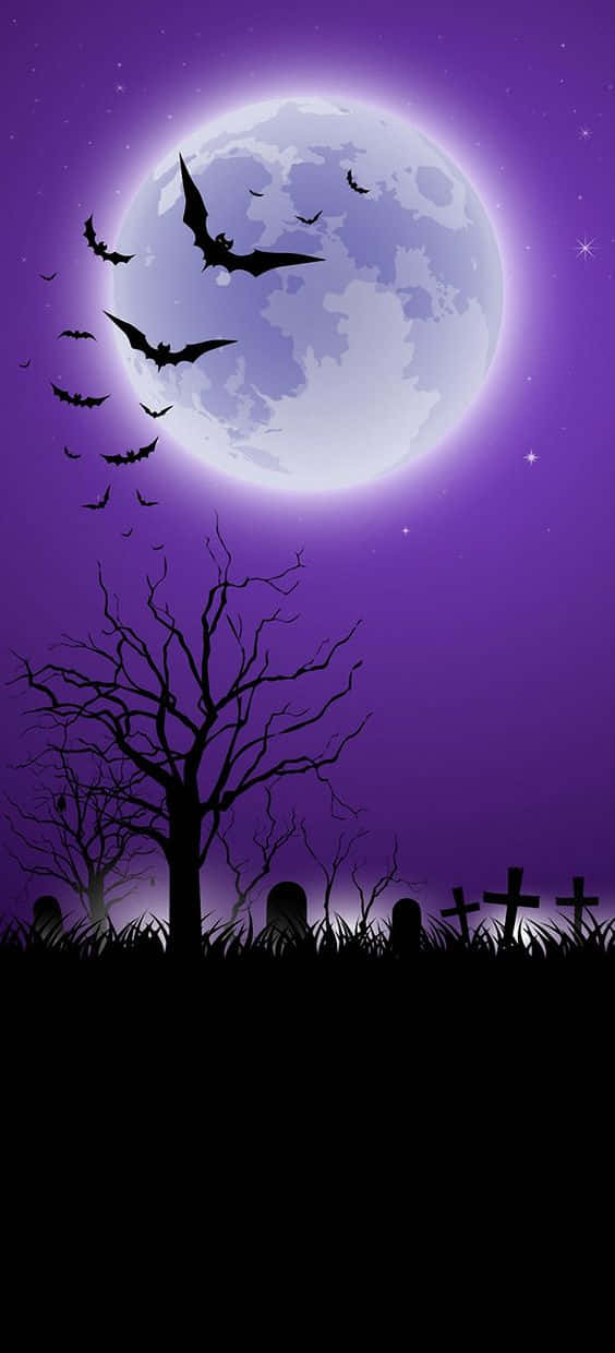Misty Graveyard, Dead Tree, Purple Halloween, SD Phone Wallpaper