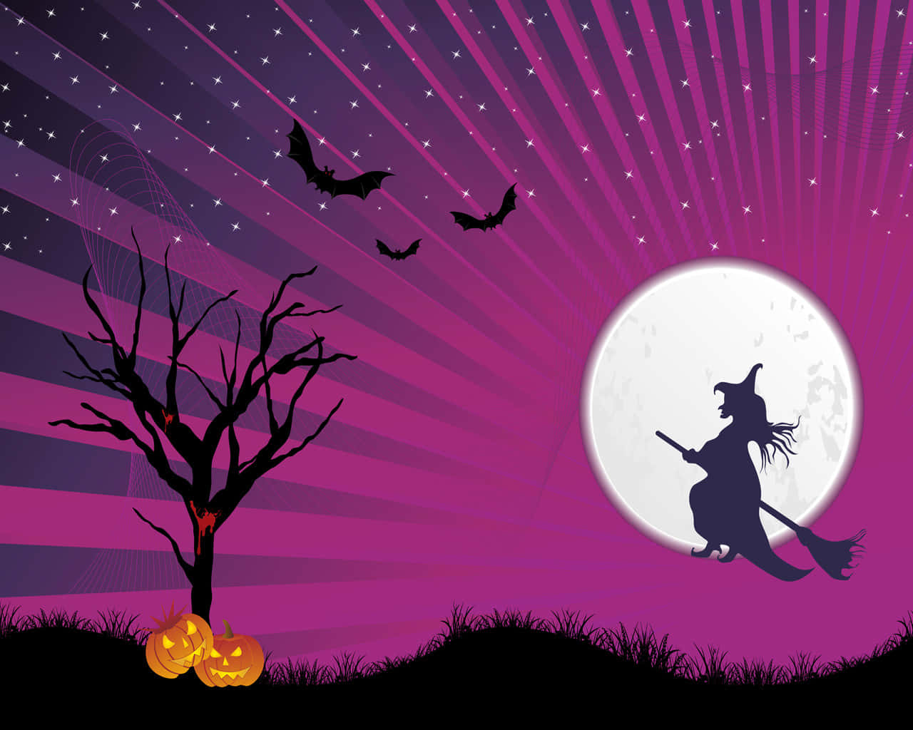 Purple Halloween, witch, broomstick, HD Desktop Wallpaper