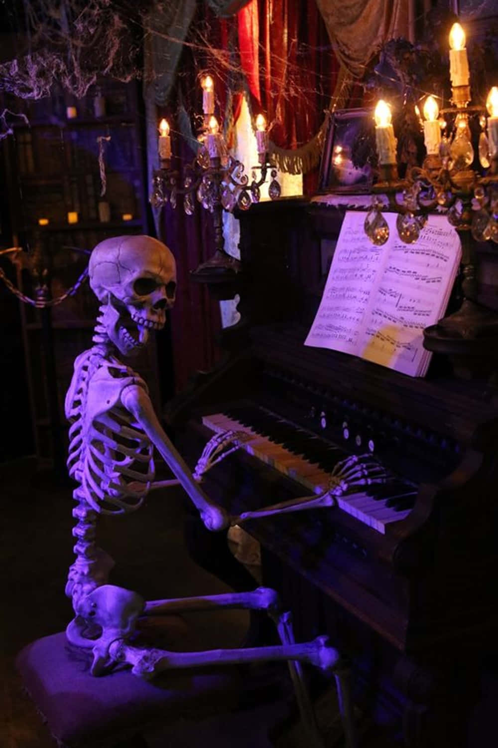 skeleton, grand piano, gothic room, HD Phone Wallpaper