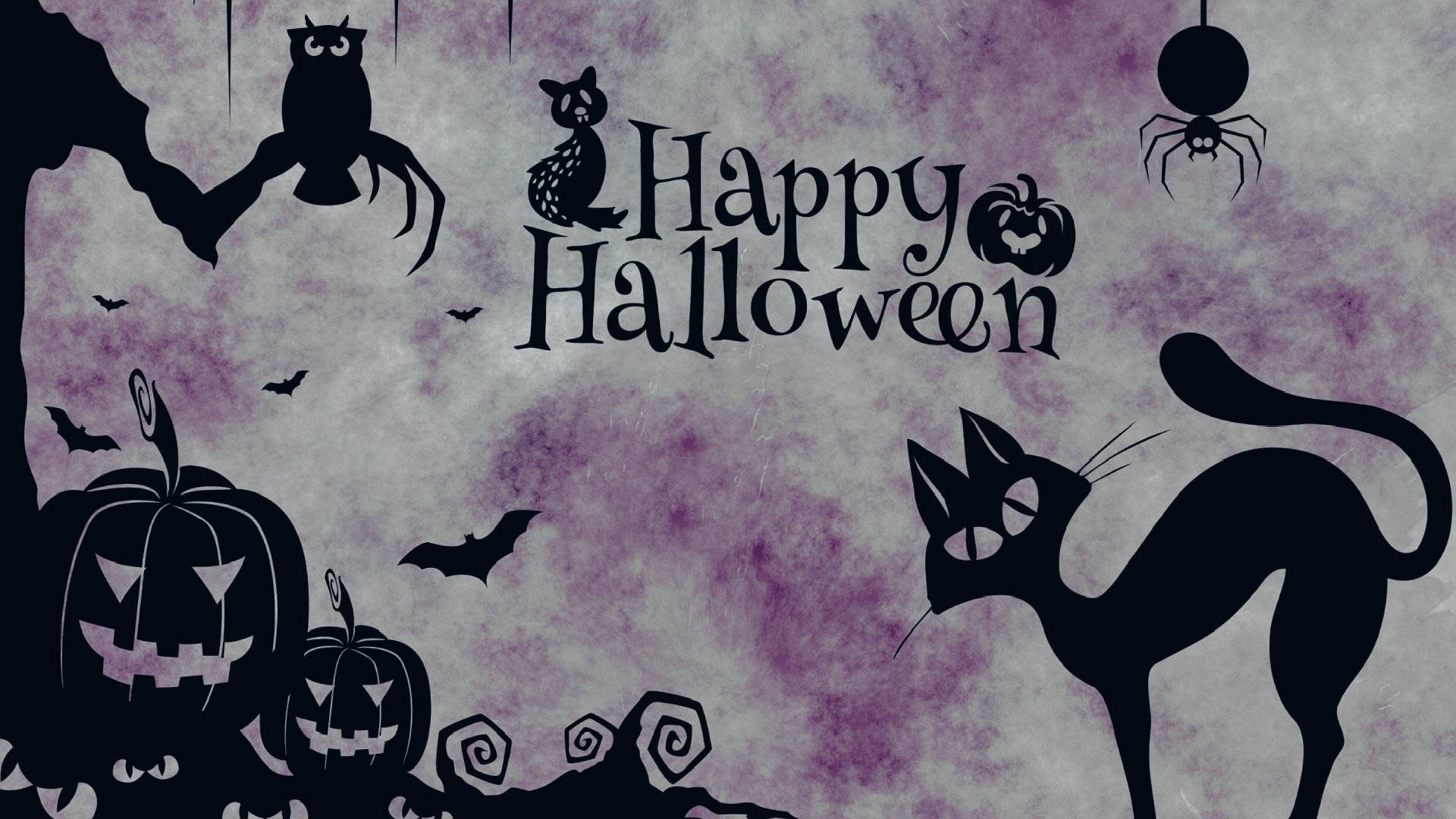vintage halloween purple poster, cats, owls, Full HD Desktop Wallpaper