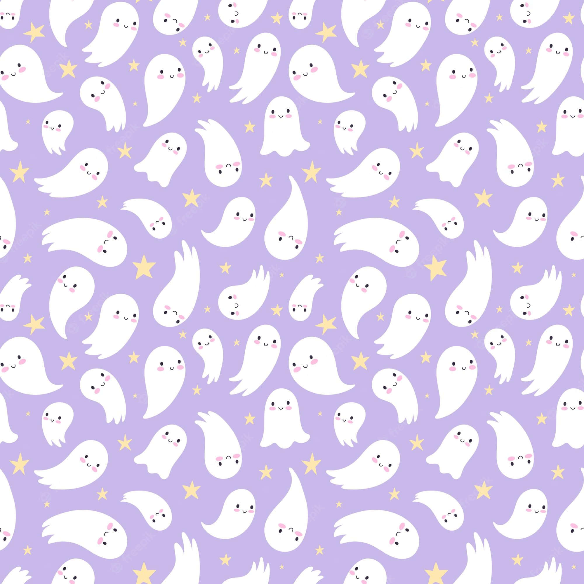Purple Halloween, white cartoon ghosts, blush cheeks, Full HD Desktop Wallpaper