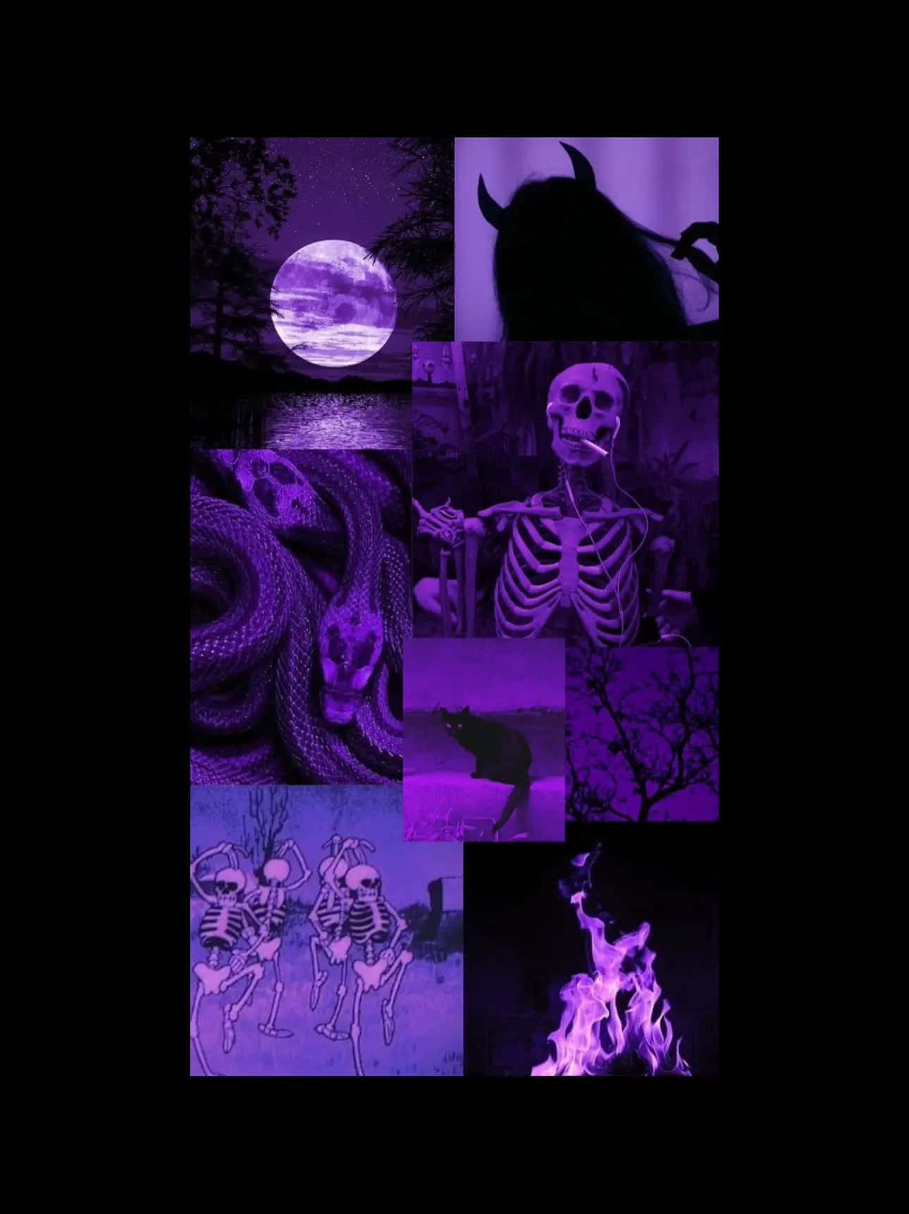 Purple Halloween, skeletons dancing, full moon, HD Phone Wallpaper