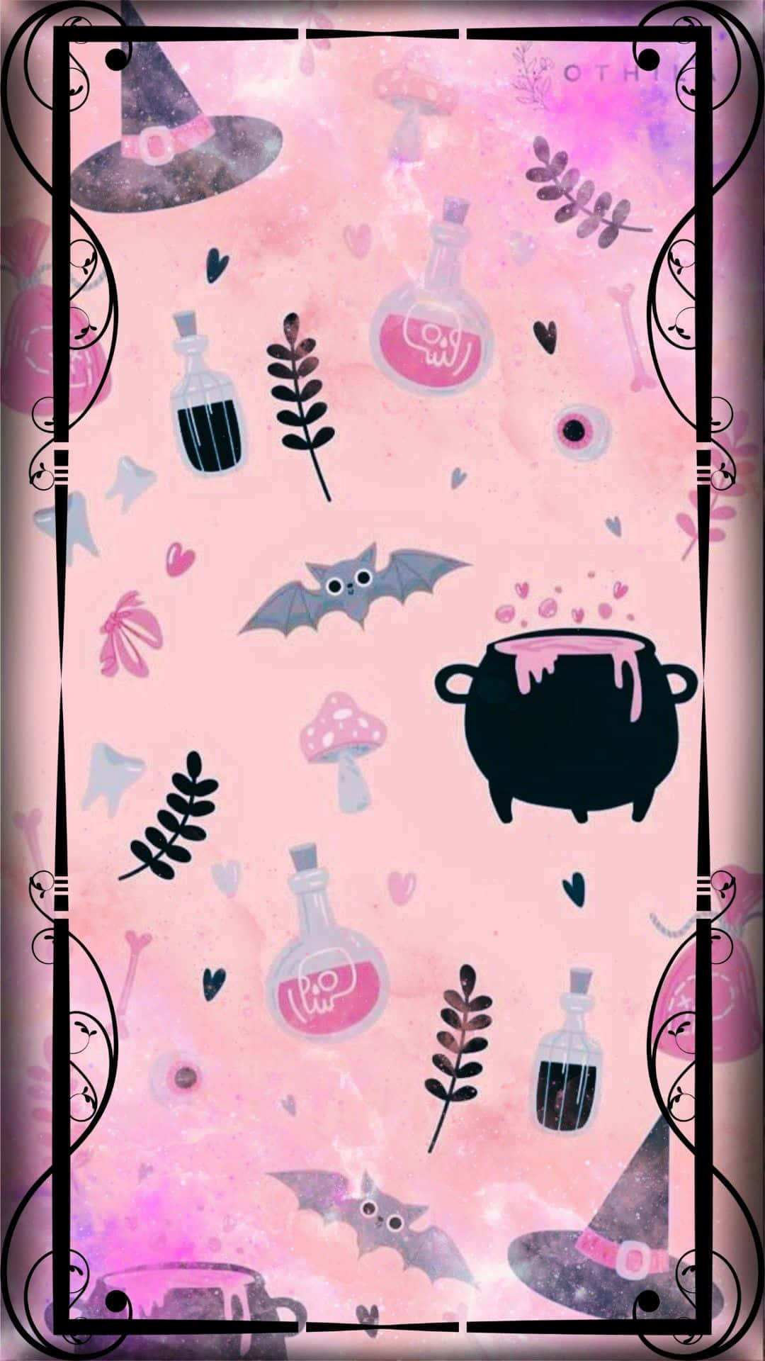 purple halloween aesthetic, witchy elements, pink witch, Full HD Phone Wallpaper