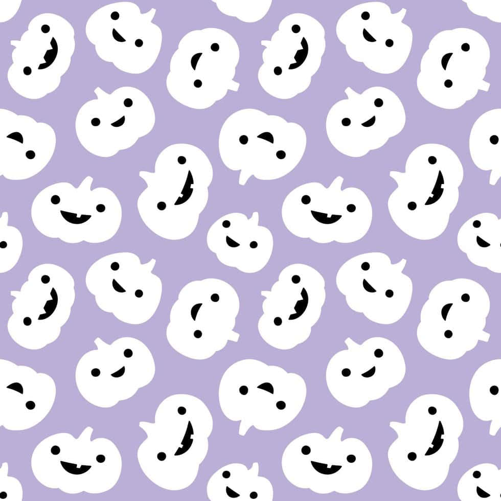 Purple Halloween, white cartoon pumpkins, varied smiling faces, SD Desktop Wallpaper
