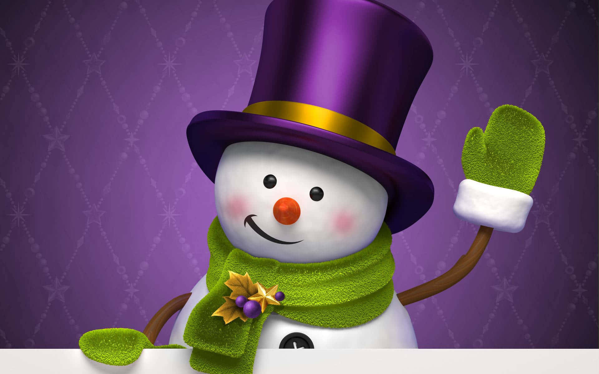 purple top hat, green scarf, snowman, Full HD Desktop Wallpaper