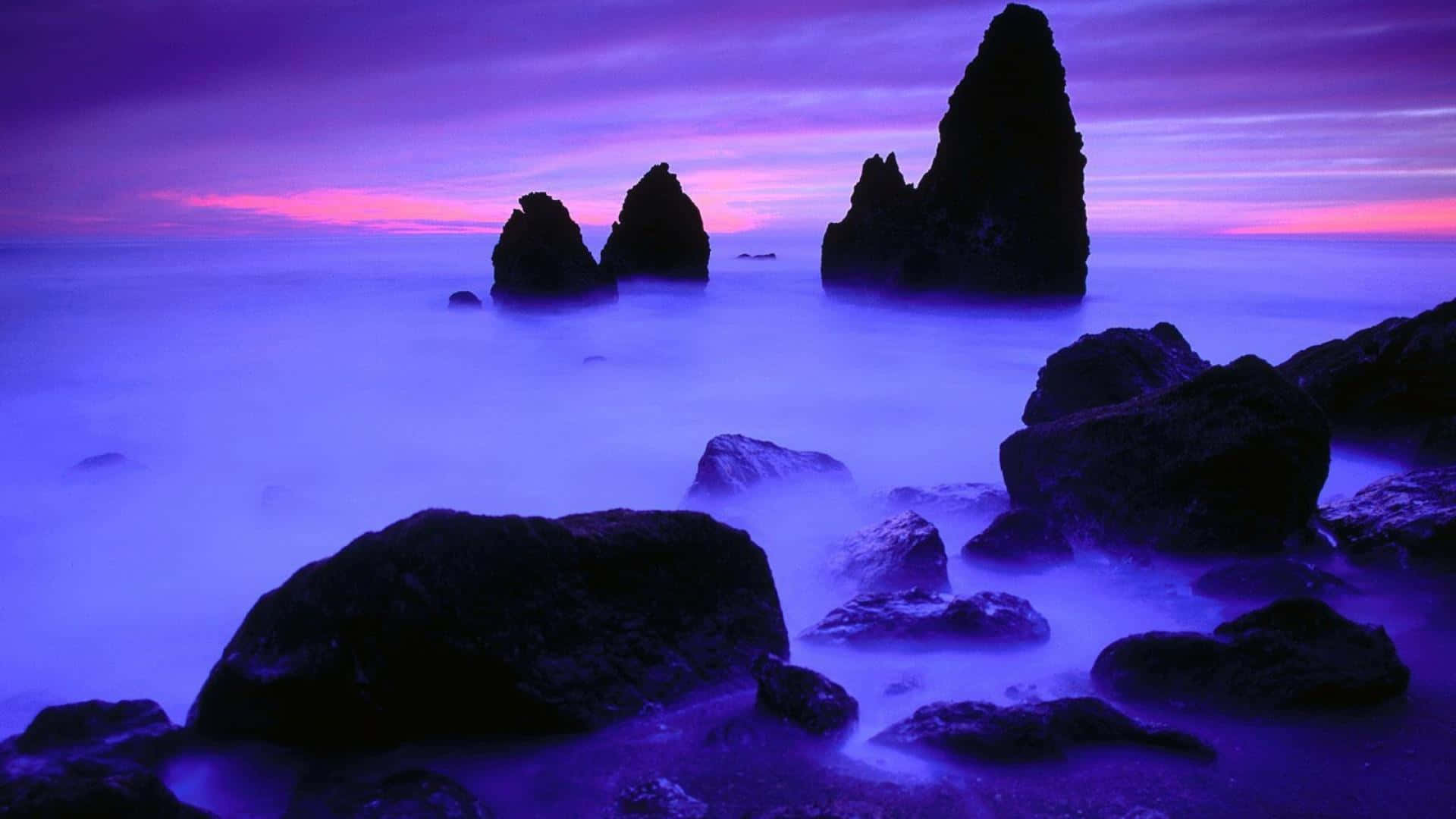 Purple Haze, sunset, ocean waves, Full HD Desktop Wallpaper