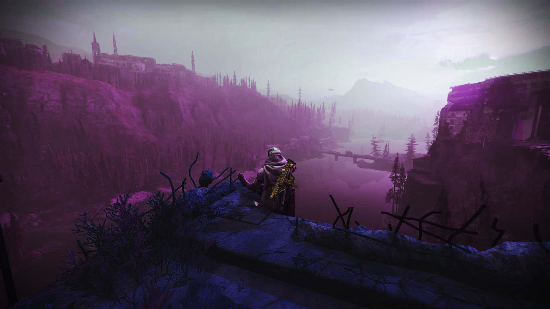Purple Haze, cliff edge, misty purple valley, Full HD Desktop Wallpaper