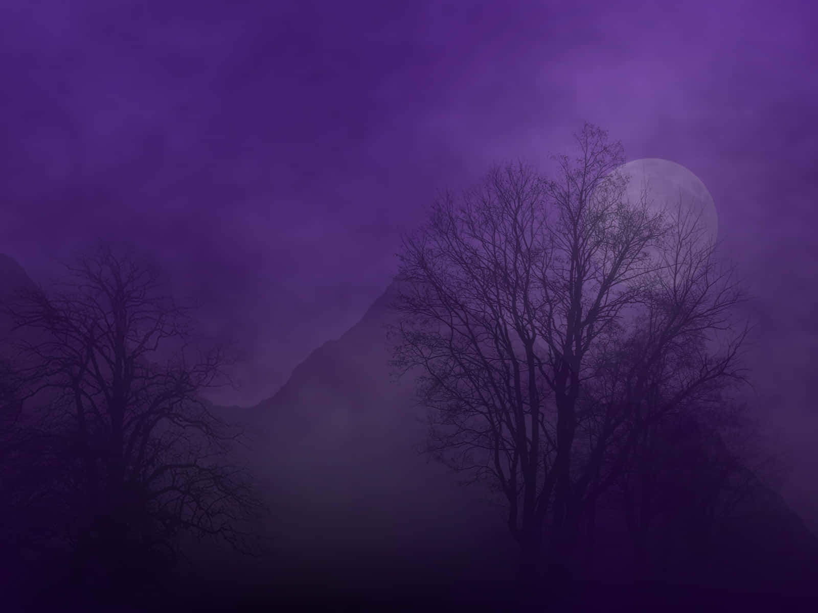Purple Haze, full moon, misty mountain, HD Desktop Wallpaper