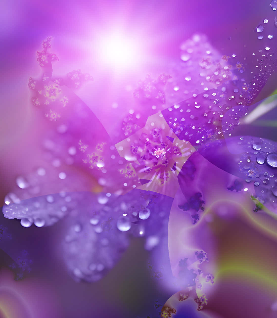 Purple Haze, purple fractal flower, dewdrops, SD Phone Wallpaper