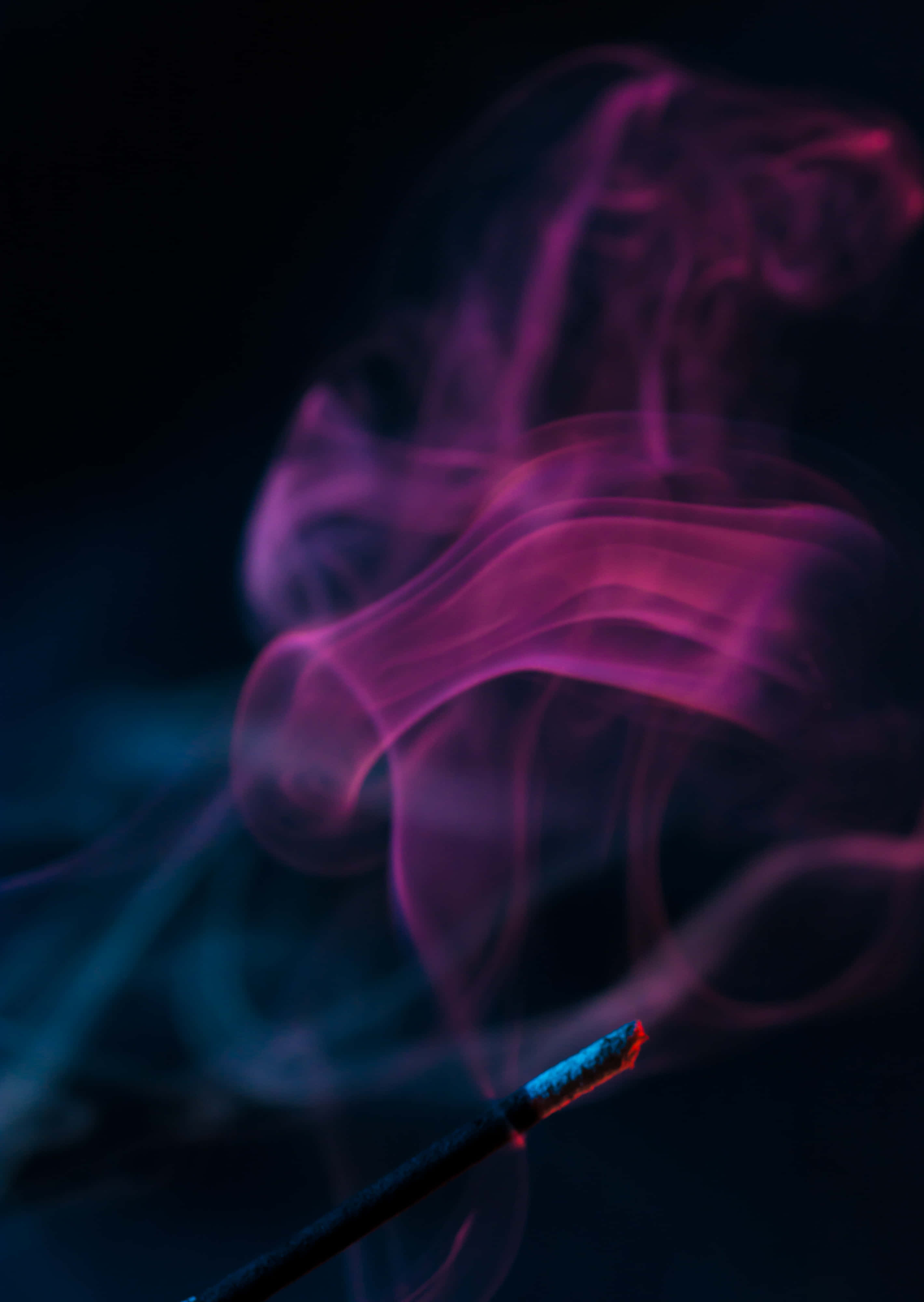 Purple Haze, glowing incense stick, swirling pink and blue smoke, 4K Phone Wallpaper