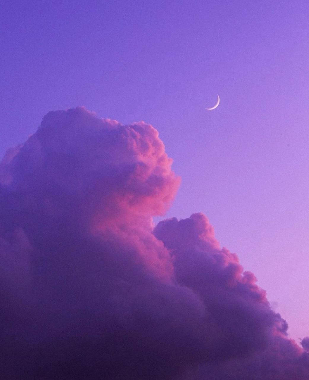 crescent moon, massive cloud, dreamy purple, HD Phone Wallpaper