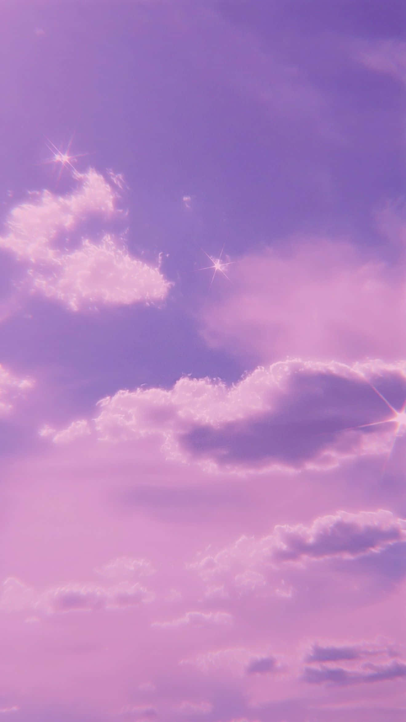 purple sky, soft clouds, sparkling sunbursts, Full HD Phone Wallpaper