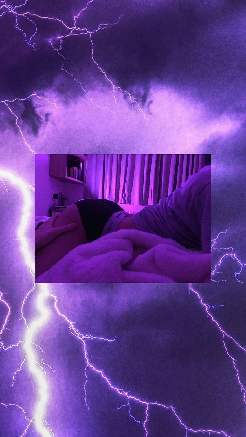 purple lightning storm, purple-lit bedroom, person, HD Phone Wallpaper