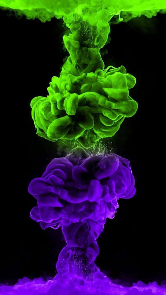 vibrant green, vibrant purple, ink clouds, SD Phone Wallpaper