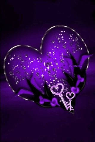 Purple Heart, glowing purple heart, sparkling stars, SD Phone Wallpaper