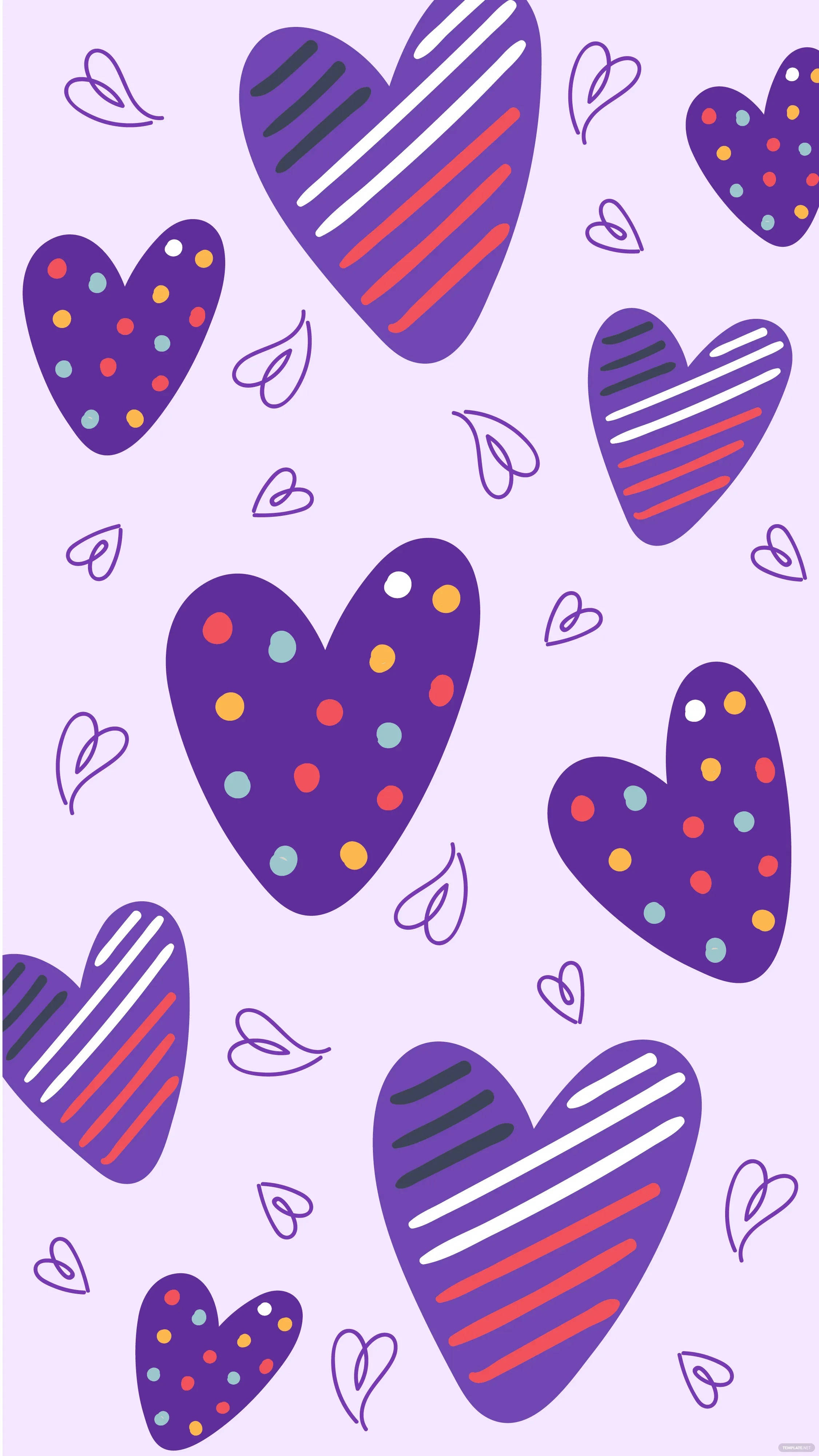 Purple Hearts, colorful dots, stripes, 4K Phone Wallpaper