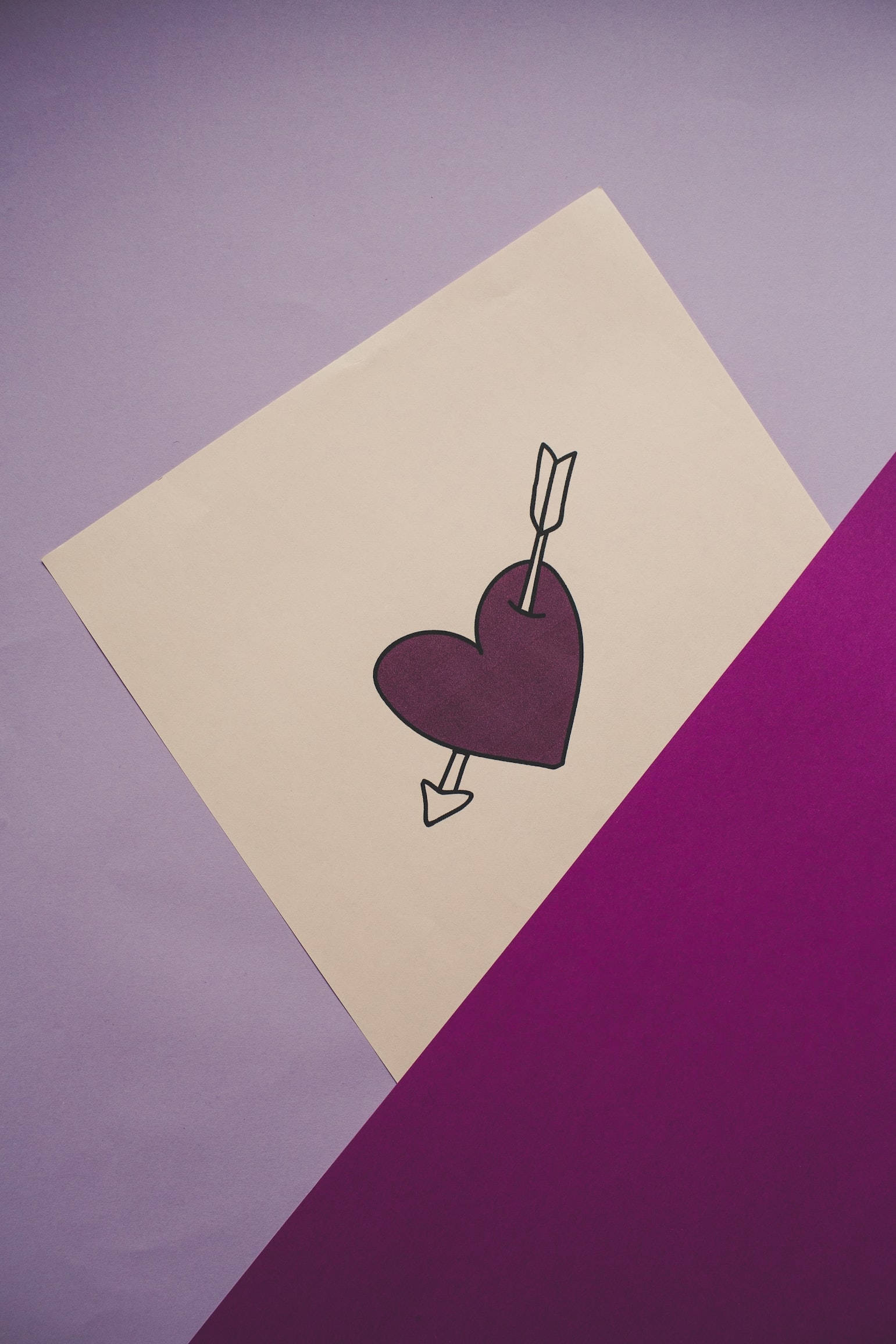 purple heart, black arrow, cream paper, Full HD Phone Wallpaper