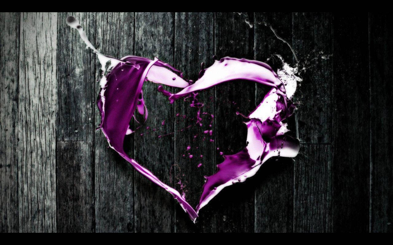 Purple Heart, vibrant purple paint splash, heart shape, HD Desktop Wallpaper