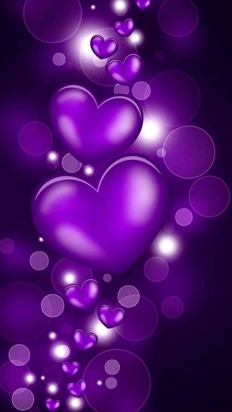 Purple Heart, white light, shimmering purple hearts, HD Phone Wallpaper