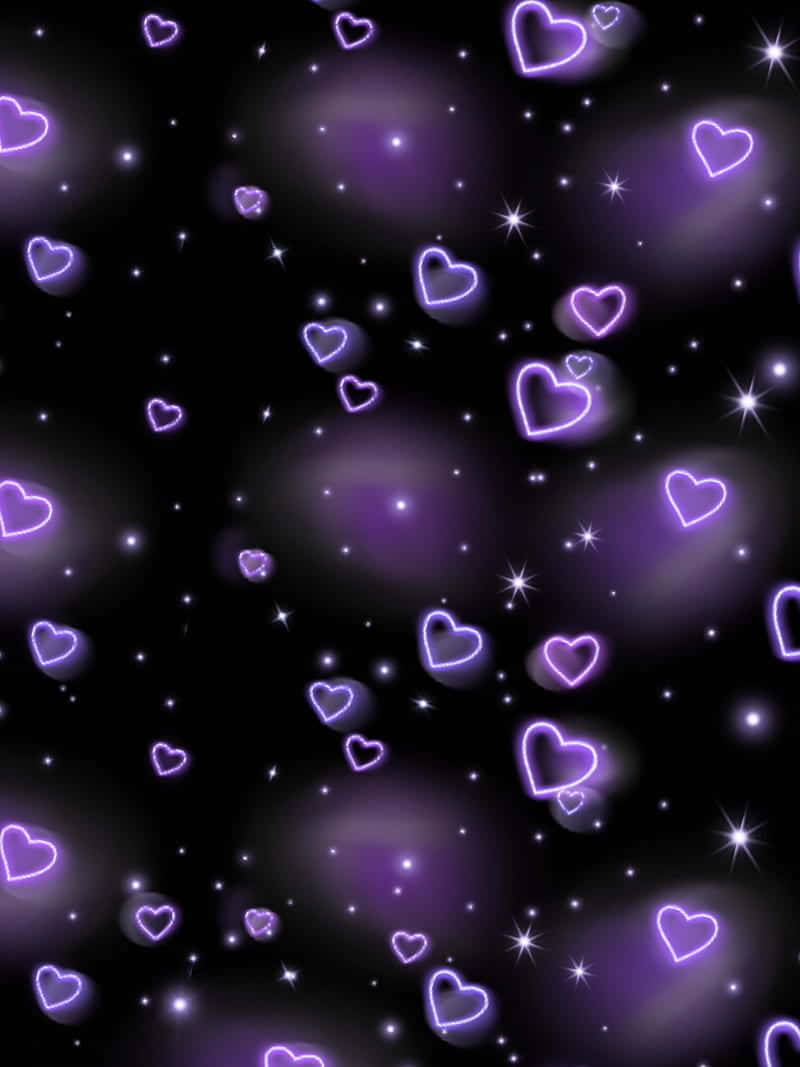 Rain Purple Heart PFP, glowing purple hearts, twinkling stars, SD Phone Wallpaper