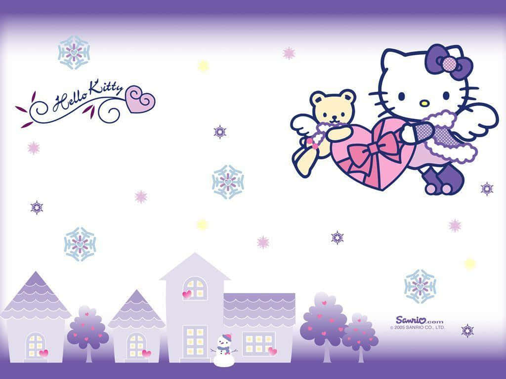 Purple Hello Kitty, angel, pink heart, SD Desktop Wallpaper