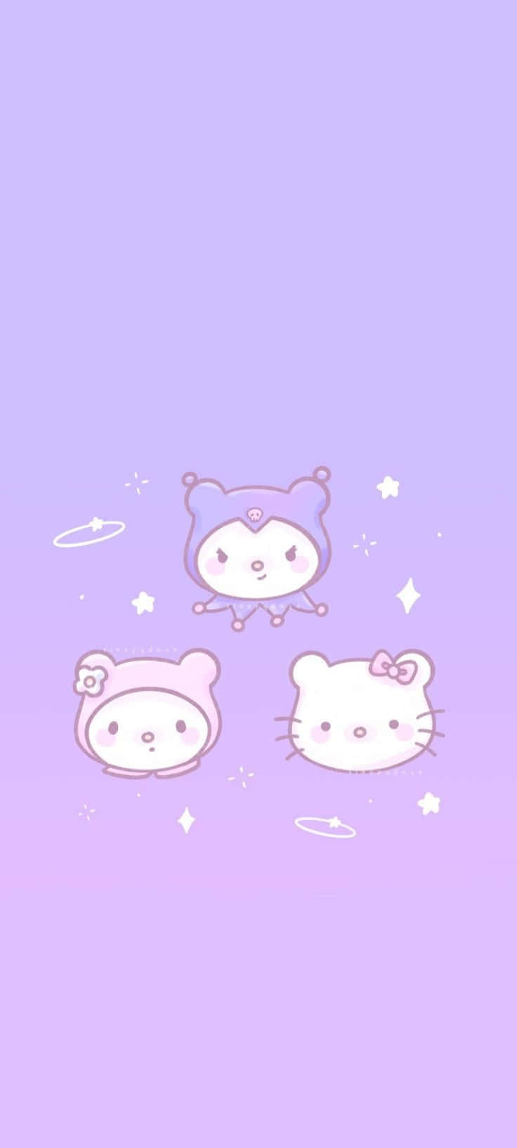 Purple Hello Kitty, lavender gradient, sparkling stars, HD Phone Wallpaper