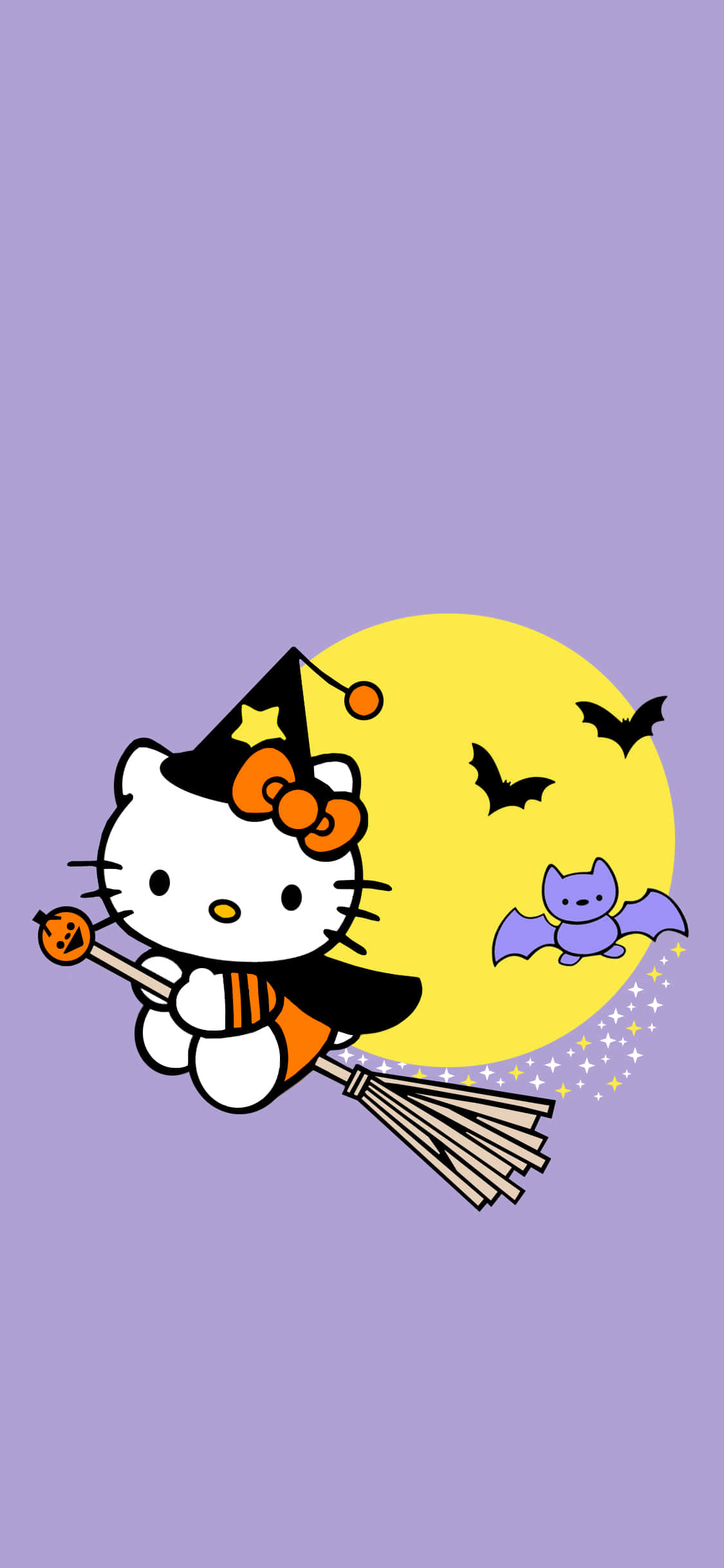 Hello Kitty, witch costume, broomstick, Full HD Phone Wallpaper