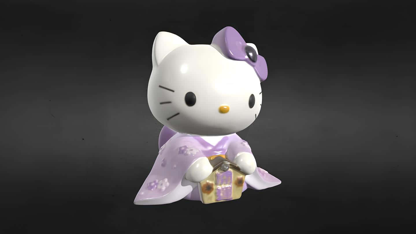 Hello Kitty, glossy white figurine, purple kimono, HD Desktop Wallpaper