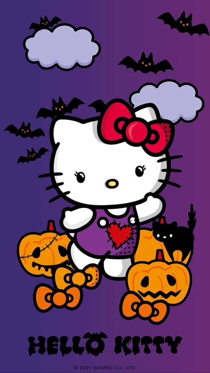 Hello Kitty, purple Halloween outfit, bats, HD Phone Wallpaper