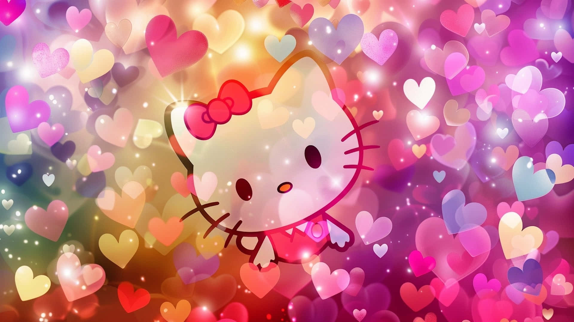 Hello Kitty, Valentine Hearts, glittering field, Full HD Desktop Wallpaper