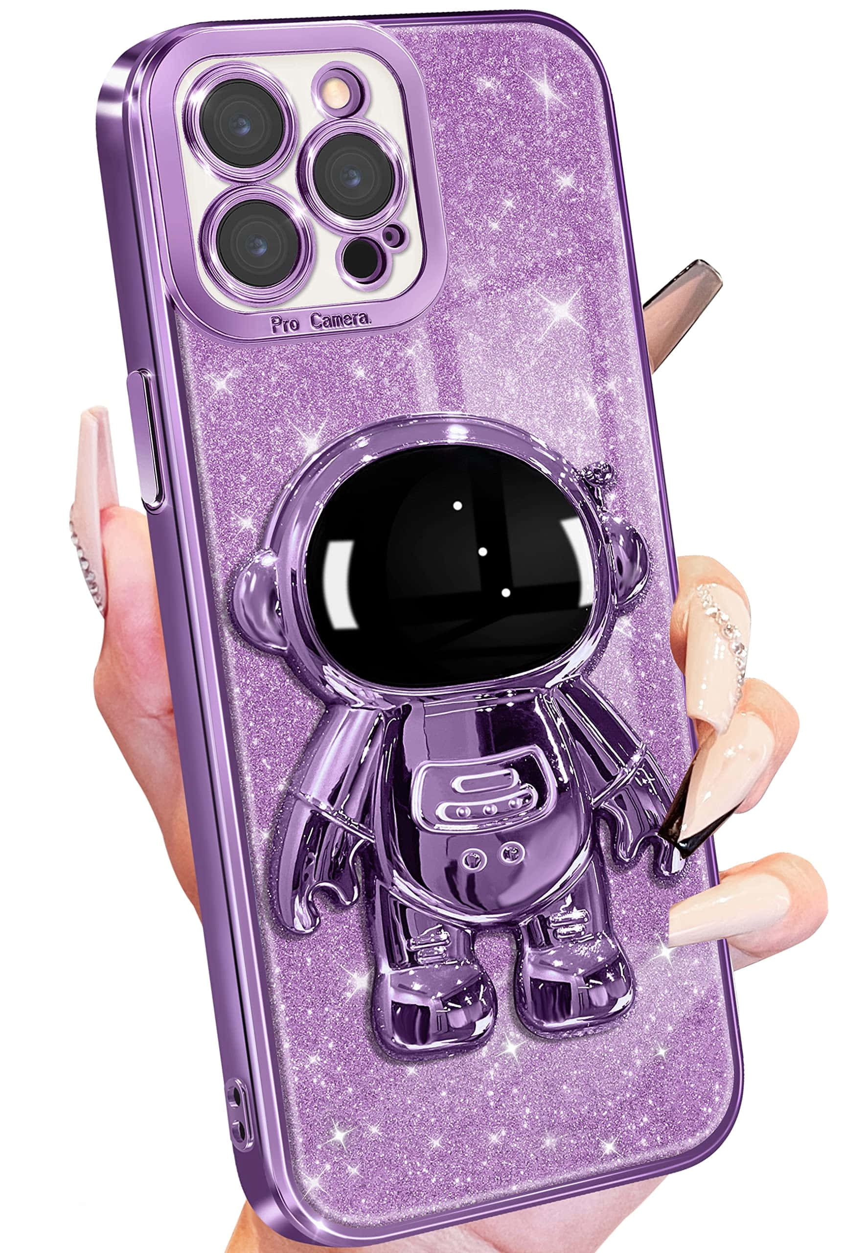 Purple iPhone 14 Pro Max, astronaut case, glittery purple phone case, 2K Phone Wallpaper