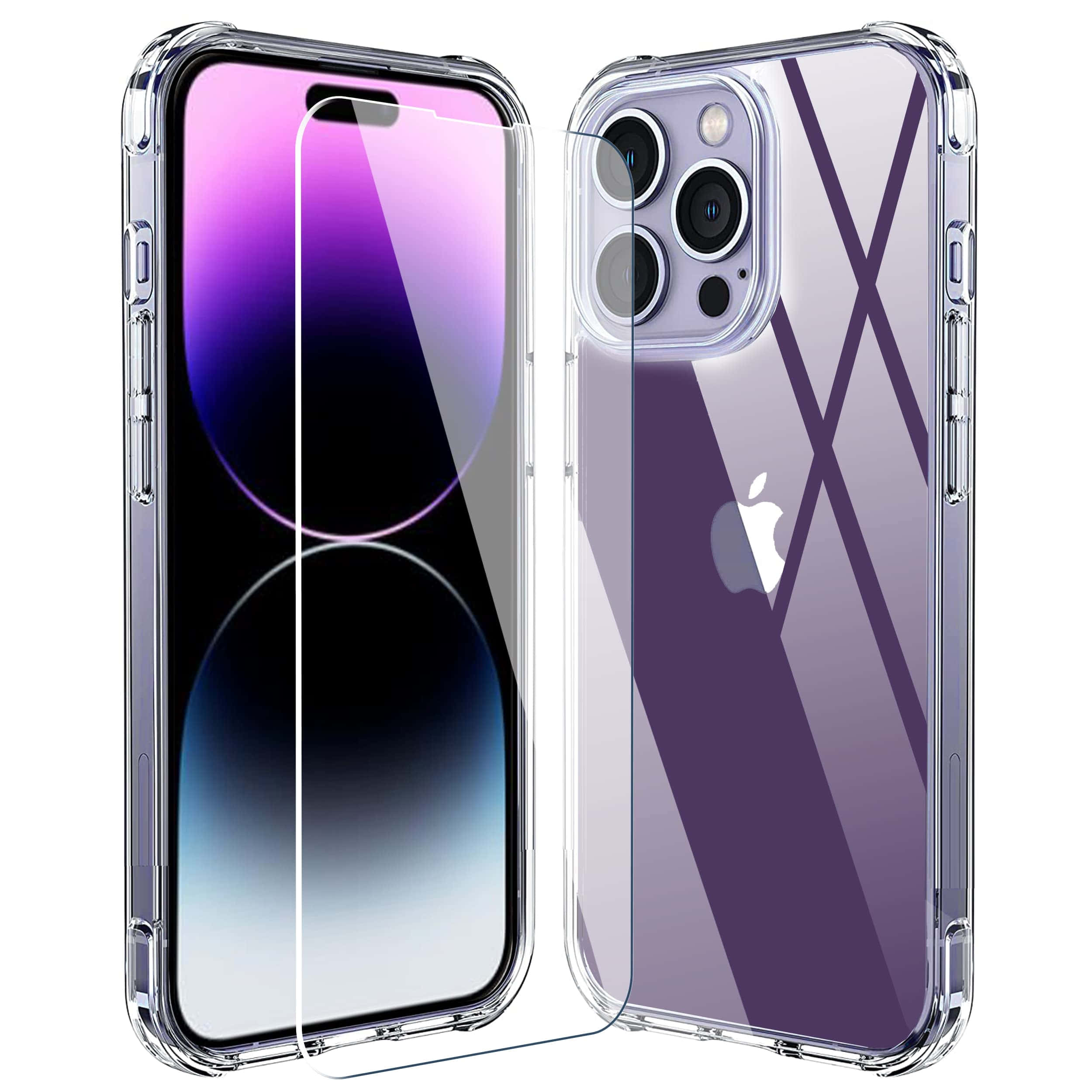 Purple iPhone 14 Pro Max, clear case, purple geometric patterns, Full HD Desktop Wallpaper