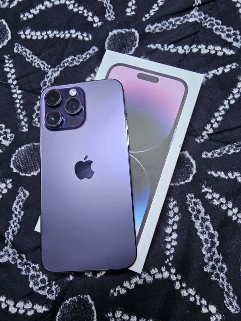 Purple iPhone 14 Pro Max, black fabric, white abstract patterns, SD Phone Wallpaper
