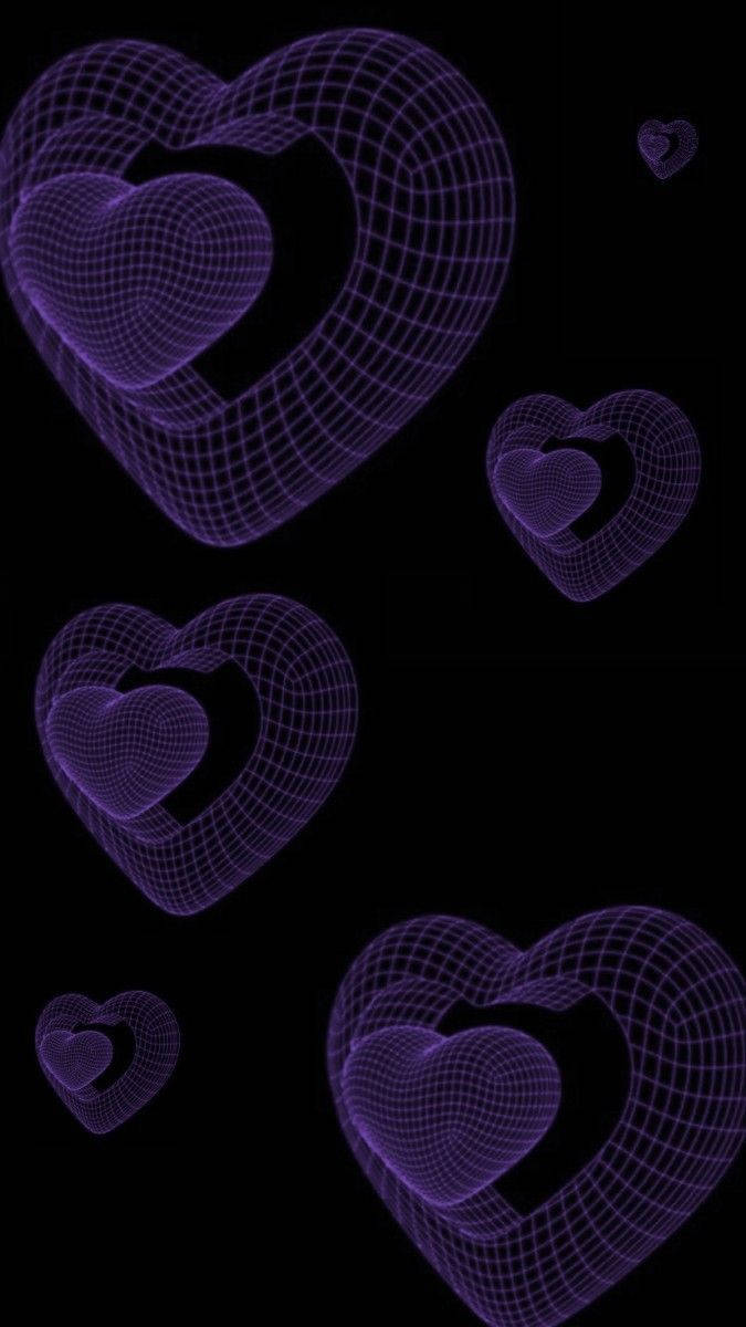 3D Phone, Purple Hearts, Dark Theme, SD Phone Wallpaper