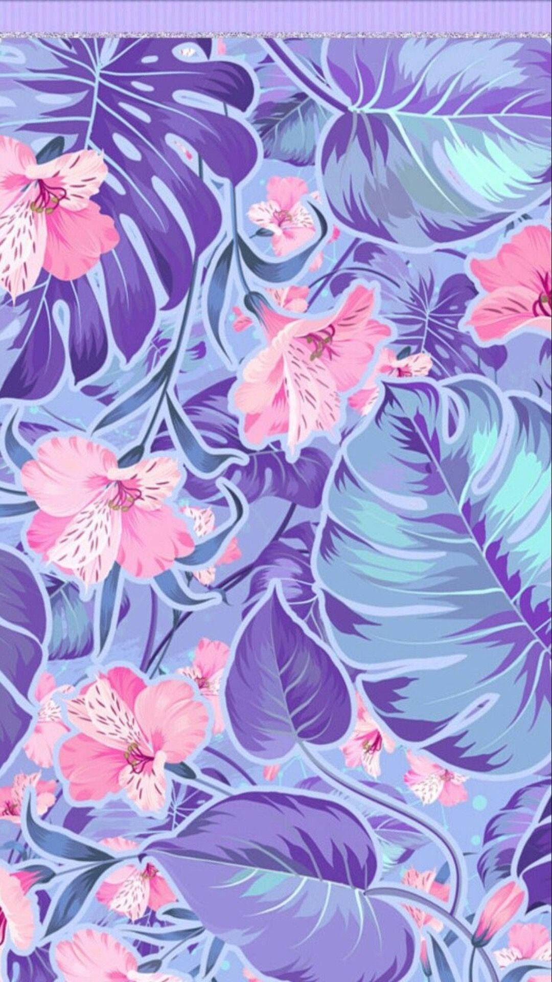 Tropical Flowers, light purple, blue gradient background, Full HD Phone Wallpaper