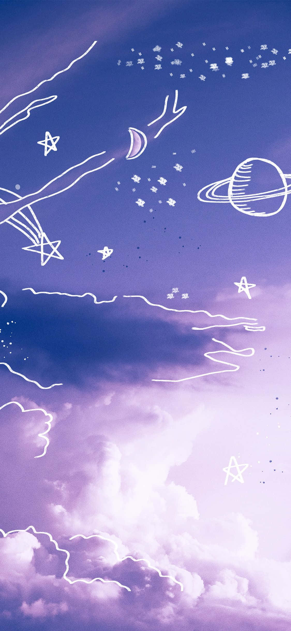 Purple Pastel iPhone, purple sky, white line drawings, Full HD Phone Wallpaper