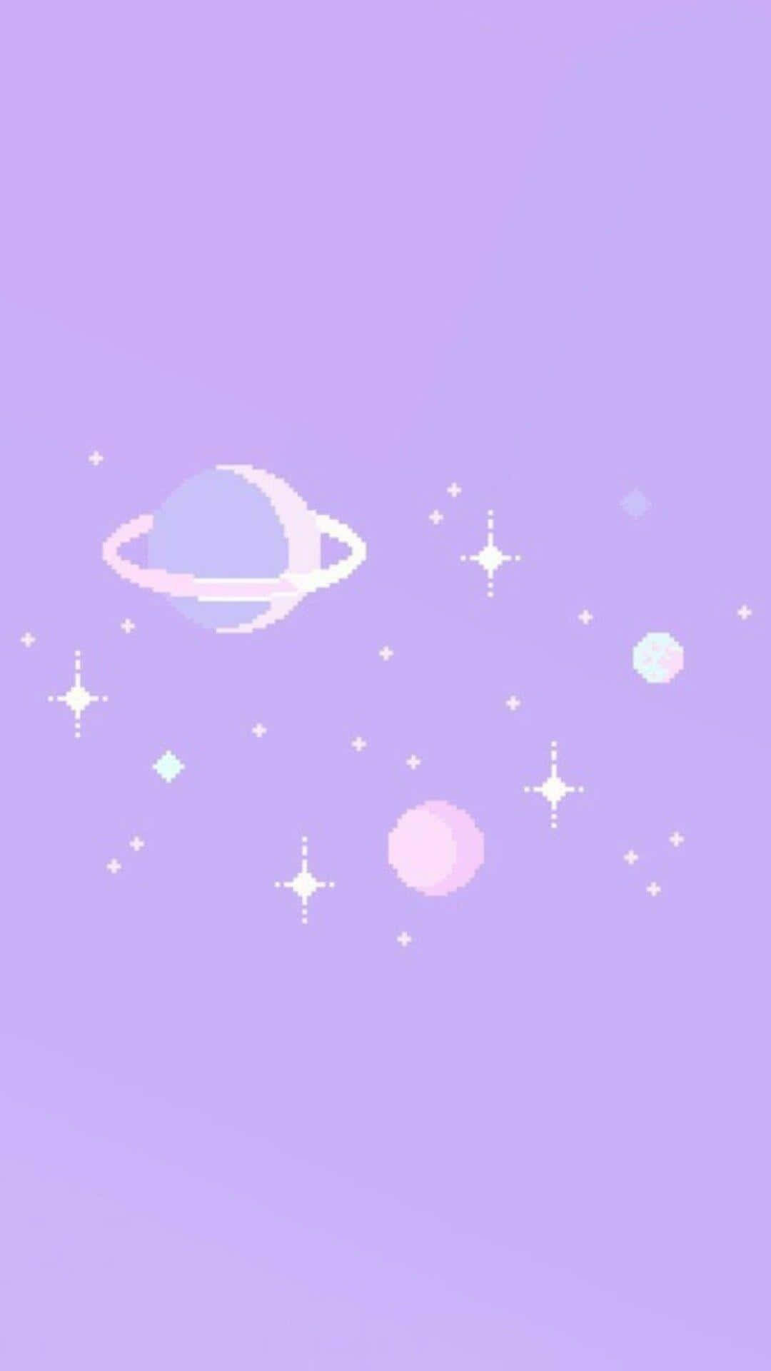 purple pastel iPhone, pixelated purple planet, glowing stars, Full HD Phone Wallpaper