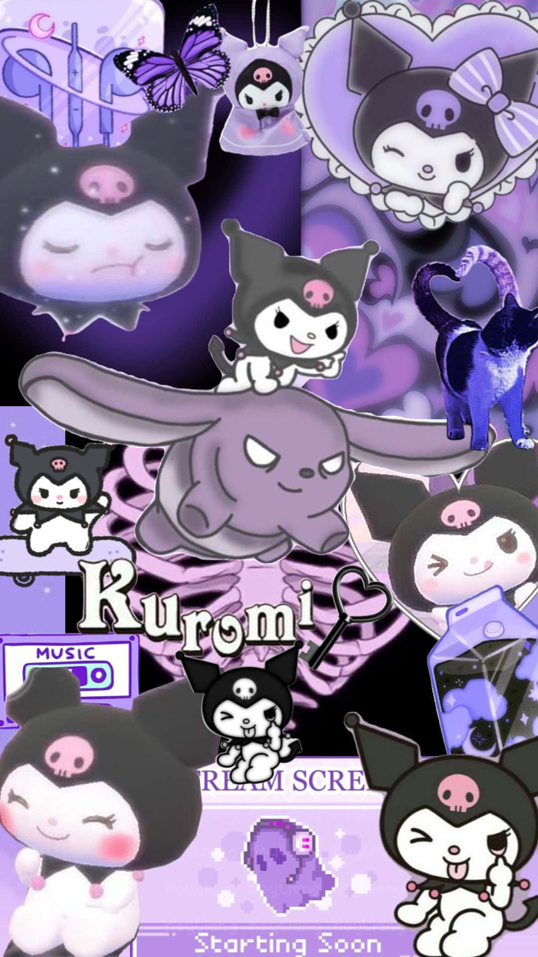 Purple Kuromi, Kuromi, skulls bows, Full HD Phone Wallpaper