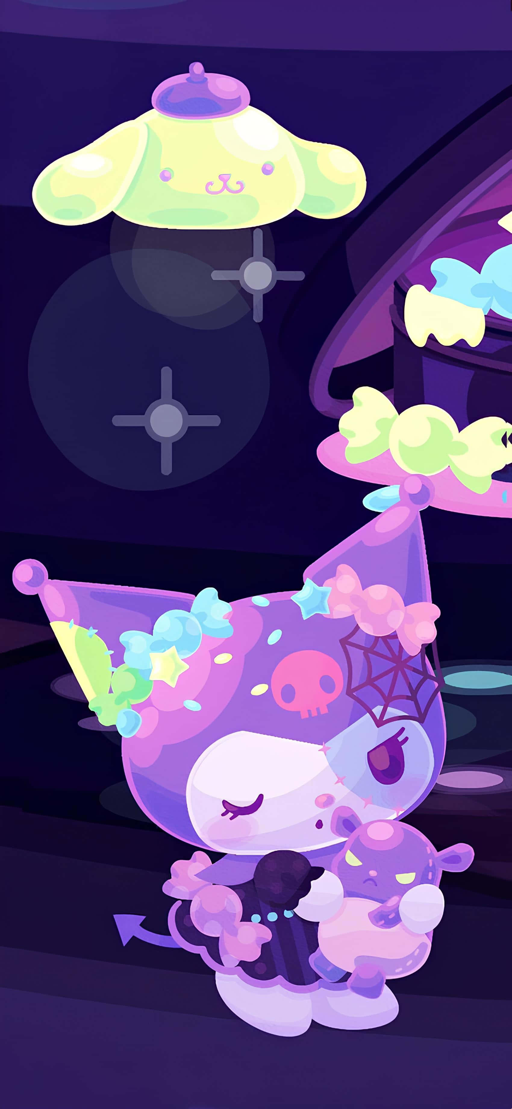 Purple Kuromi, witch hat, skull decorations, 2K Phone Wallpaper