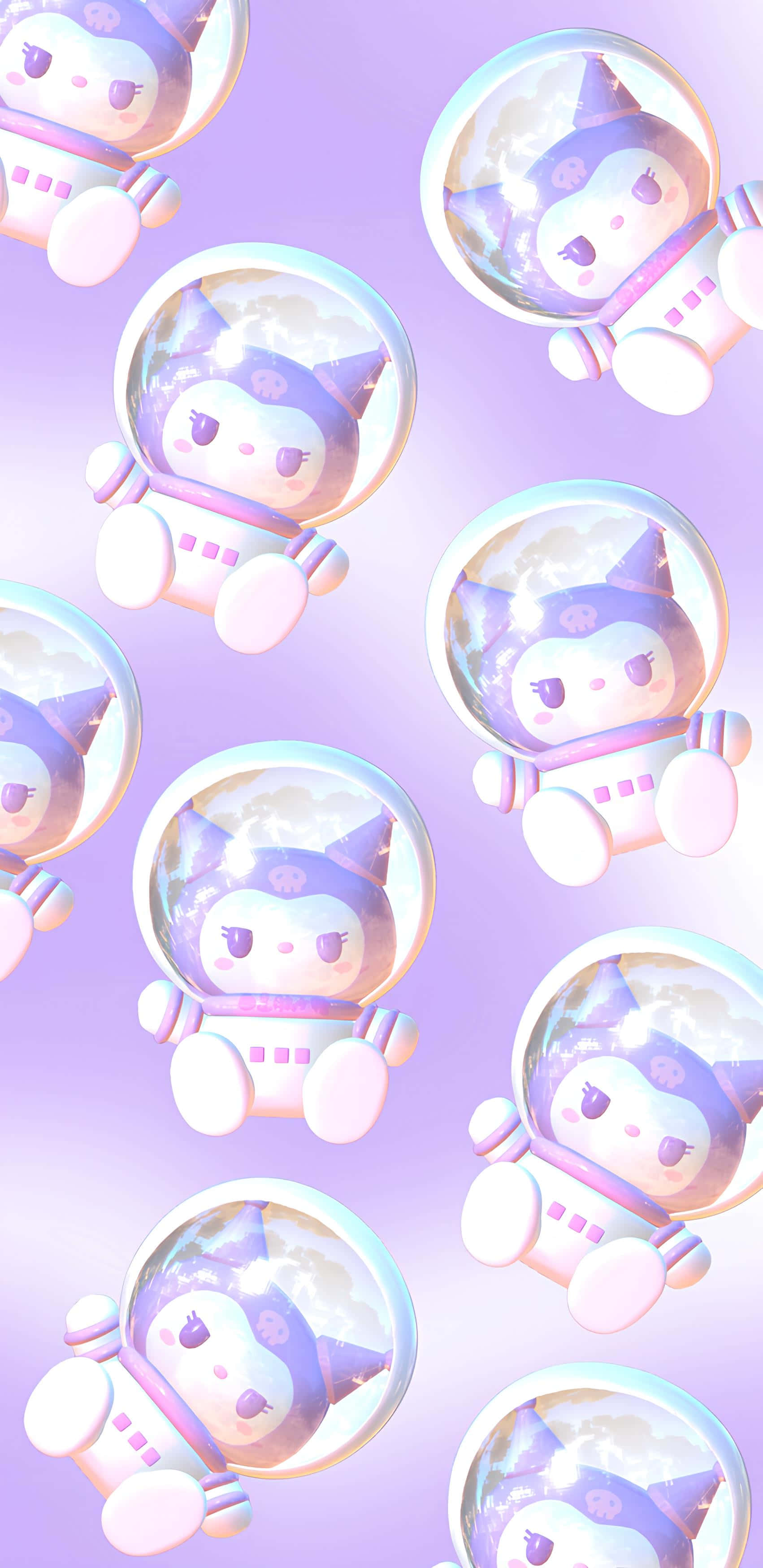 Purple Kuromi, astronaut suits, soft purple gradient background, 2K Phone Wallpaper