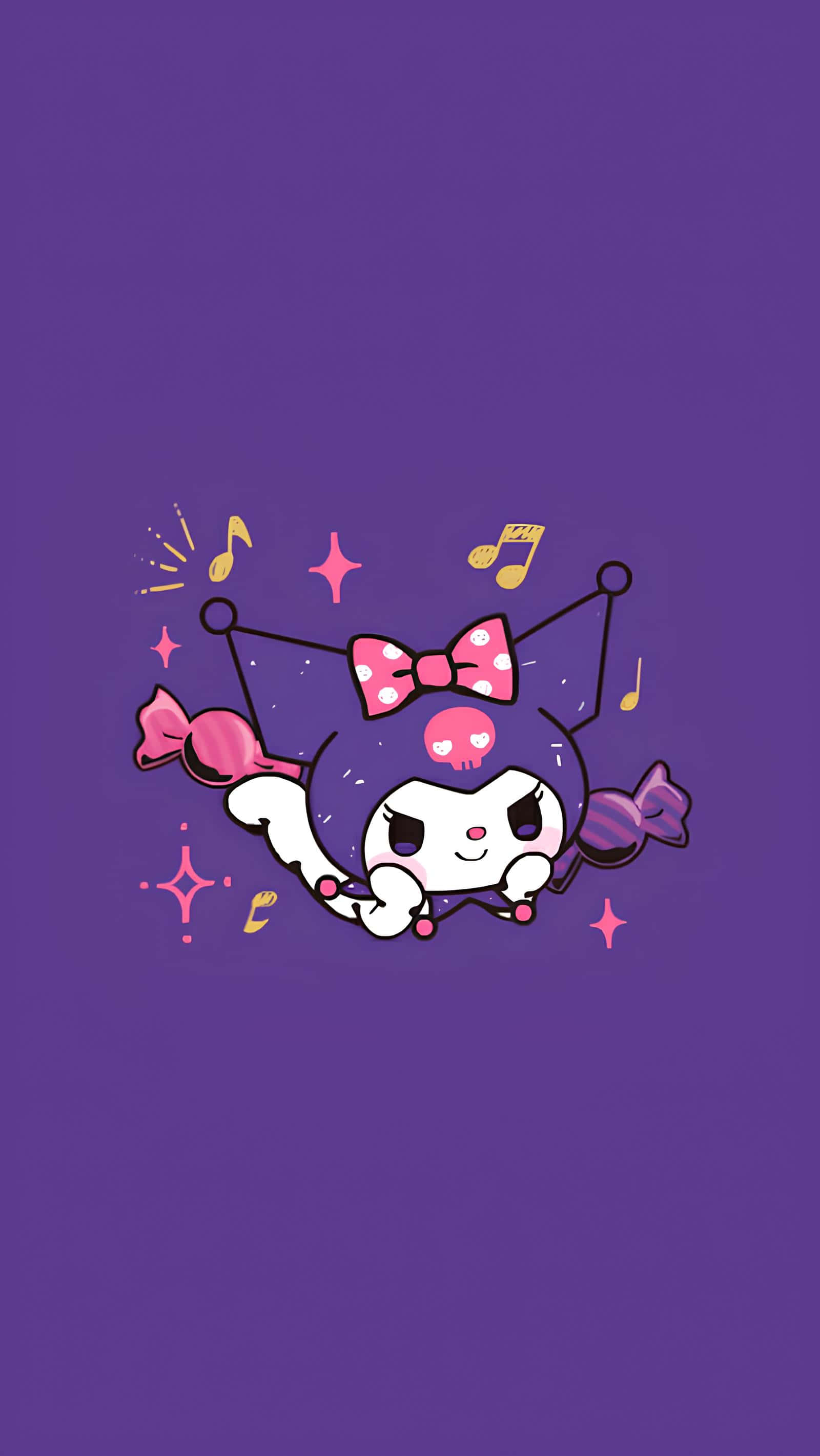 Purple Kuromi, pink skull bow, candy accessories, 2K Phone Wallpaper
