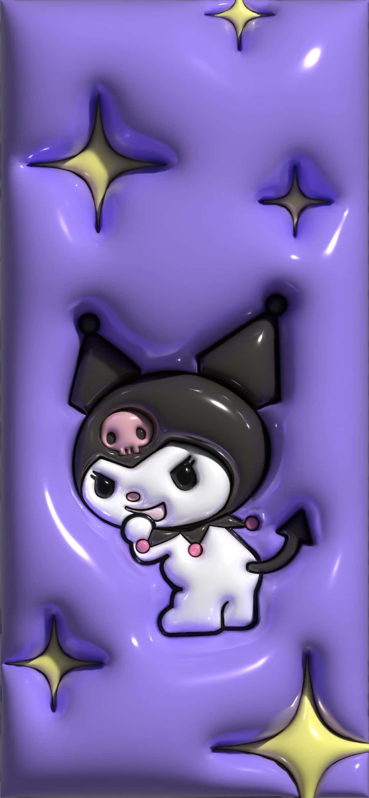 Purple Kuromi, black and white cartoon cat, skull hat, 2K Phone Wallpaper