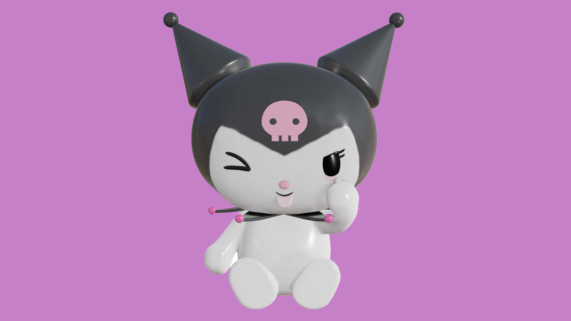 Kuromi, black horns, pink skull emblem, Full HD Desktop Wallpaper