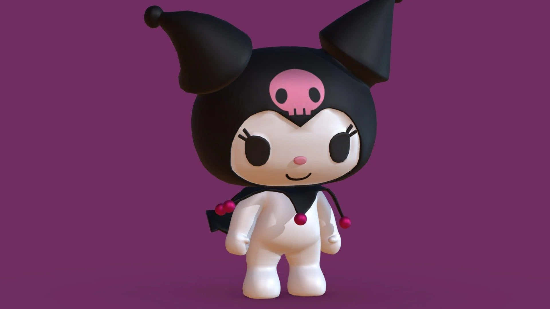 Kuromi, black-capped, pink skull emblem, Full HD Desktop Wallpaper