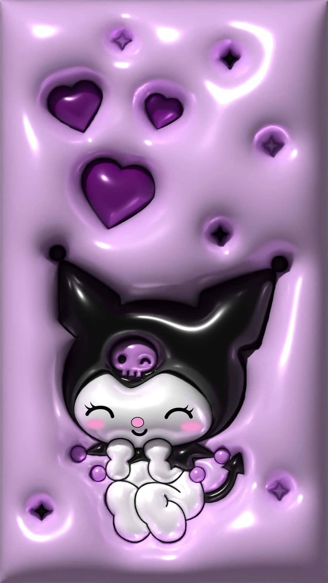 Purple Kuromi, love hearts, glossy 3d-rendered, Full HD Phone Wallpaper