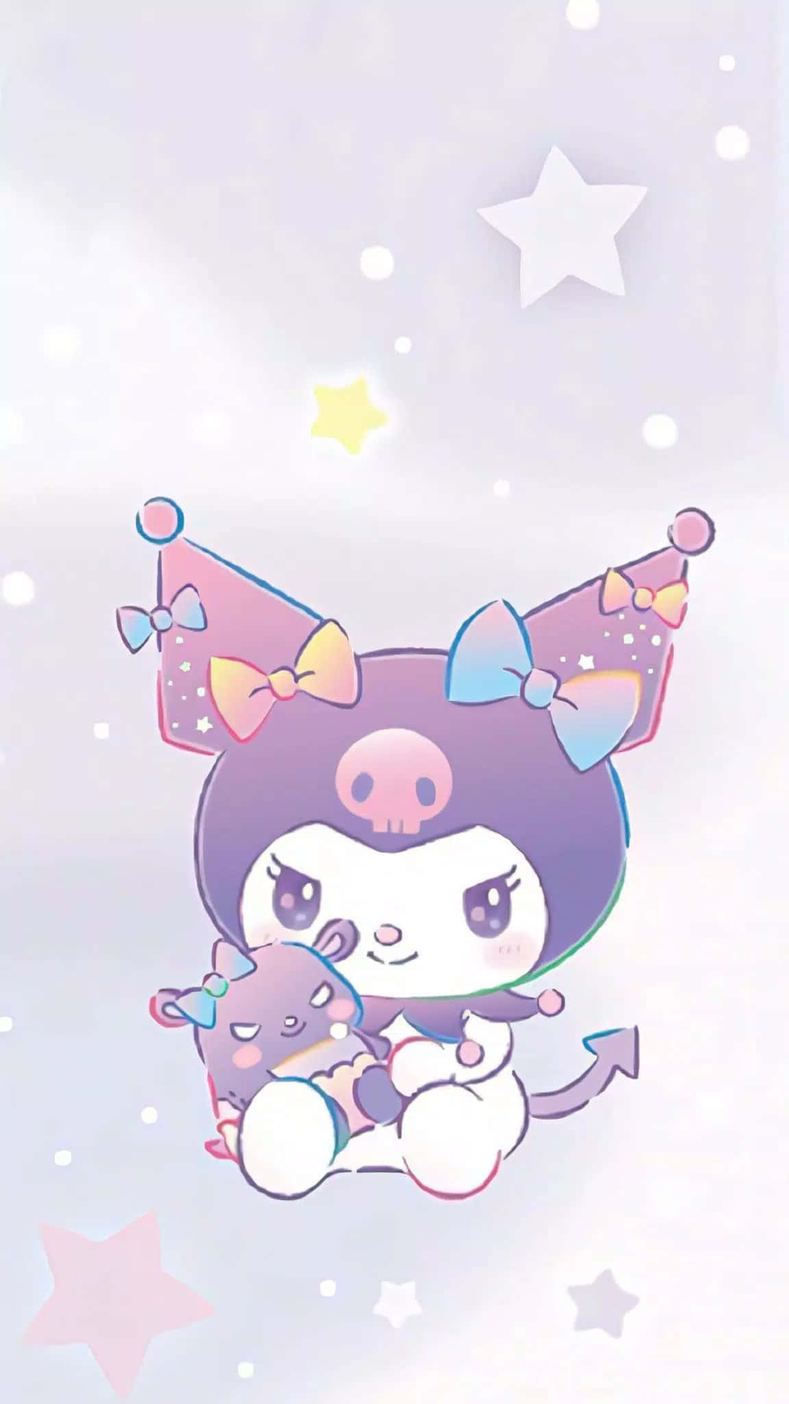 Pastel Kuromi, purple anime character, bows, Full HD Phone Wallpaper